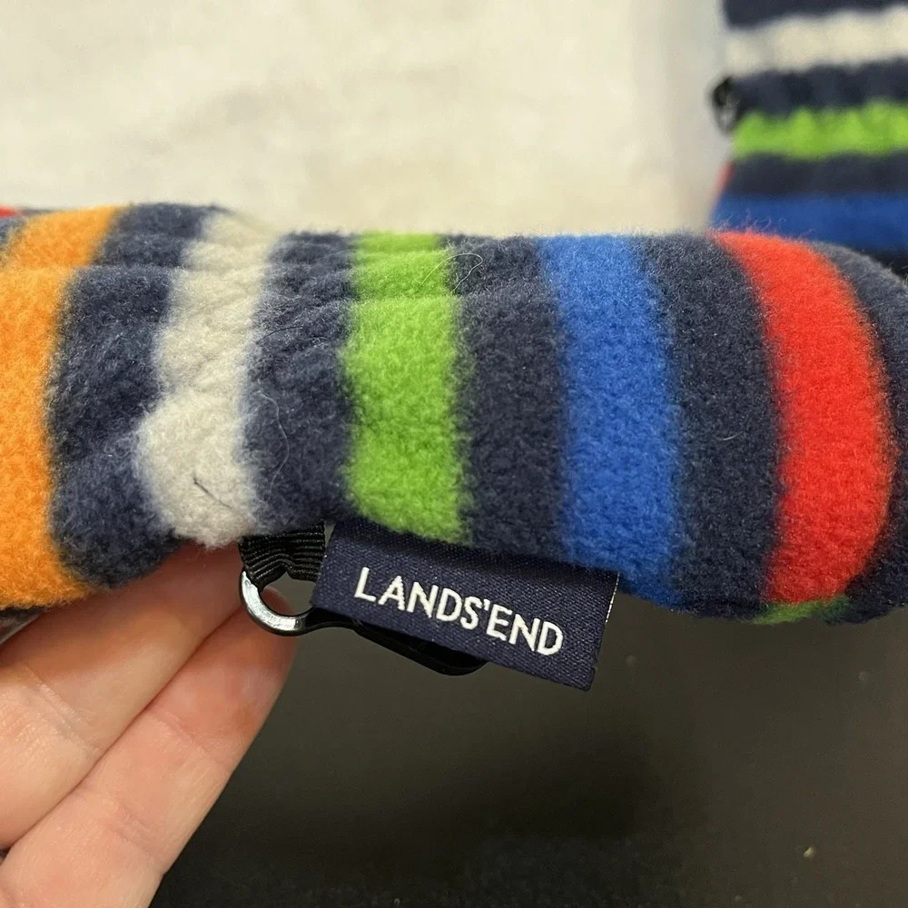 Lands' End Fleece Gloves Kids Size SMALL EZ-Grip Rainbow Stripes Gathered Wrist
